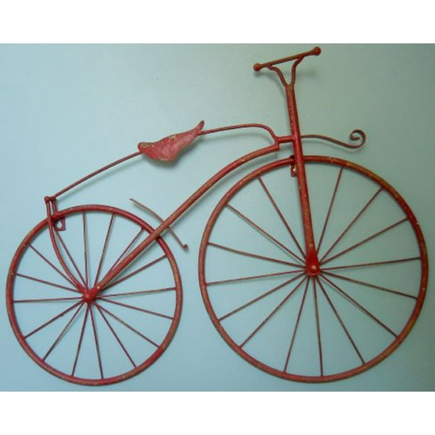 25" Iron Antique Style Bicycle Wall Art Bike Wall Decor NEW Worn Red