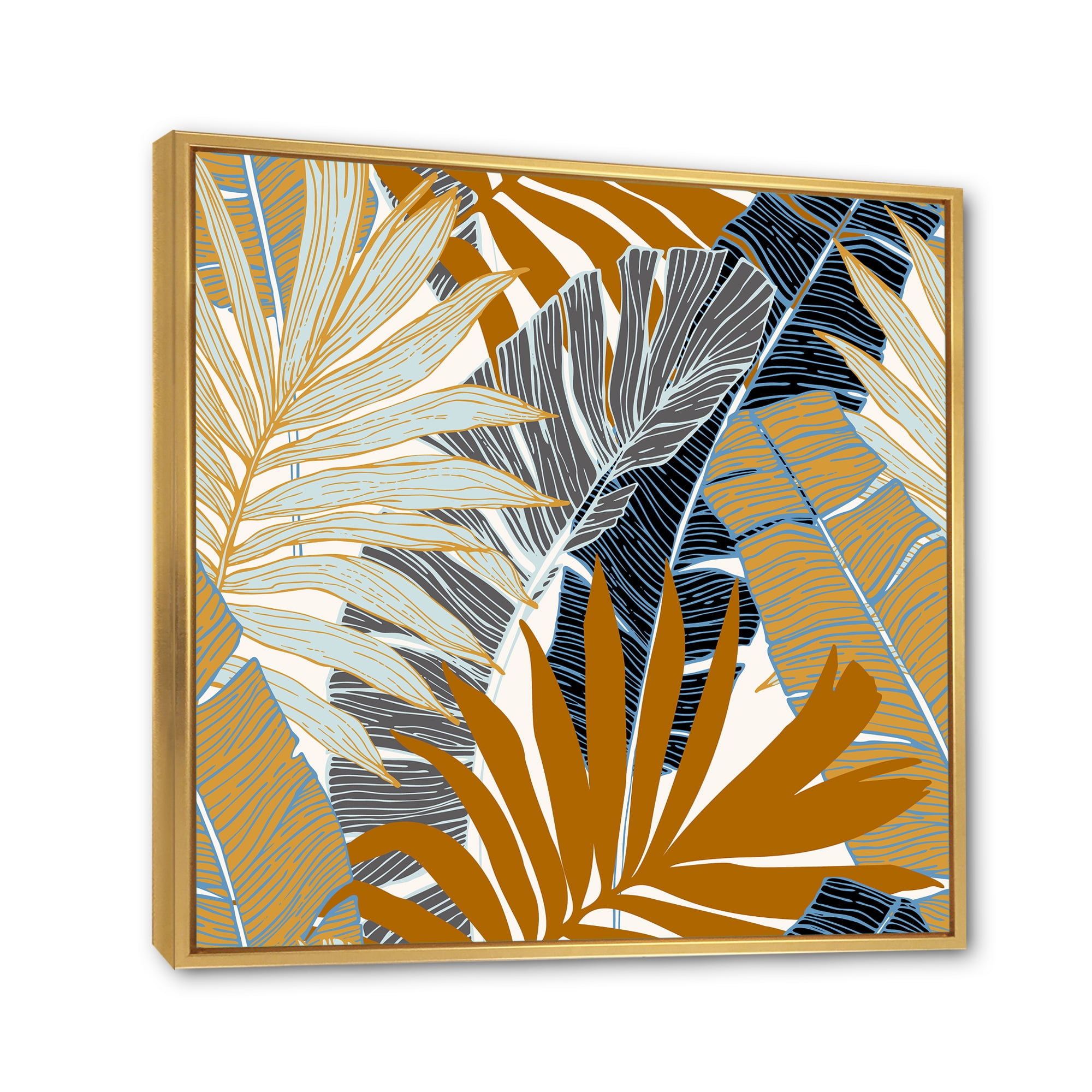 Designart 'Abstract Tropical Summer Banana Leaves and Palm Tree' Modern Framed Canvas Wall Art Print
