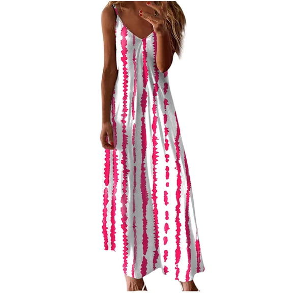 Byworldtasic Women's Plus Size Print Dresses V-Neck Summer Dresses Midi Long Loose Sundresses