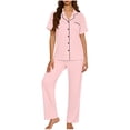 thumbnail image 3 of Meichang Pajama Sets for Women 2 Piece Short Sleeve Button Down Shirt and Long Pant Summer Sleepwear Soft Cozy Lounge Sets, 3 of 7