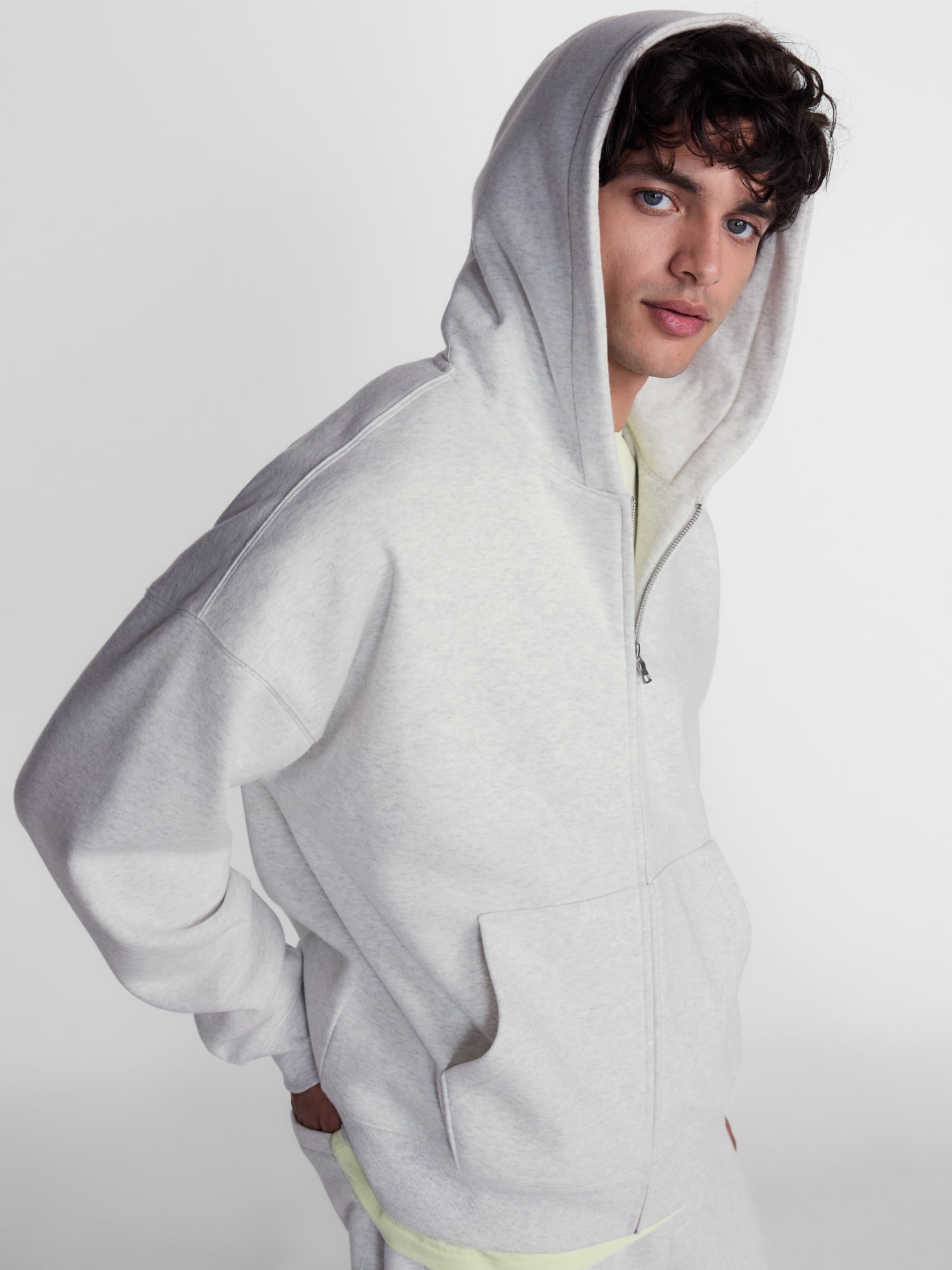 No Boundaries Boxy Fit Heavyweight Fleece Full Zip Hoodie Sweatshirt, Men's Sizes XS-3XL