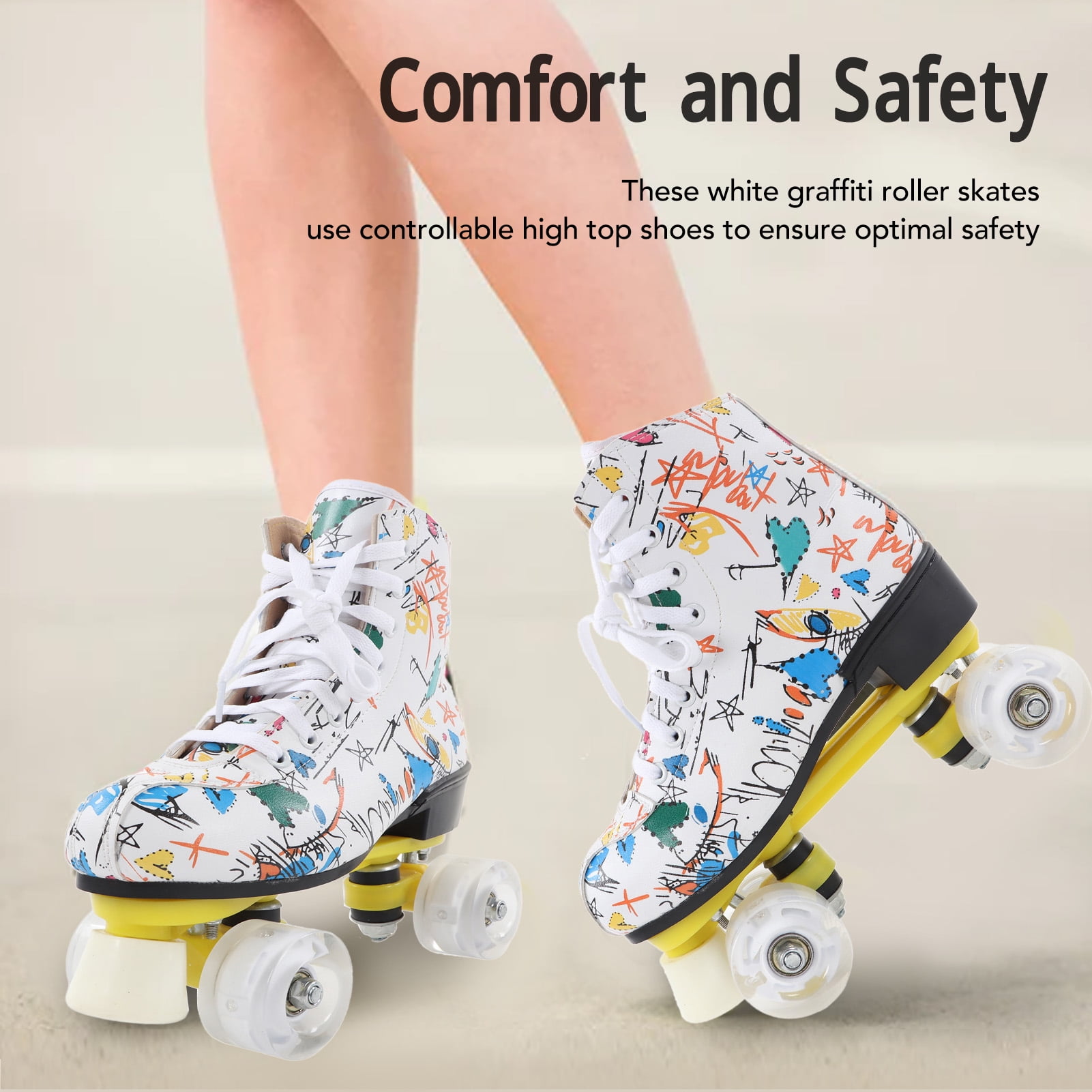 Patins à Roulettes Graffiti Blancs, Patins à Roulettes Respirants