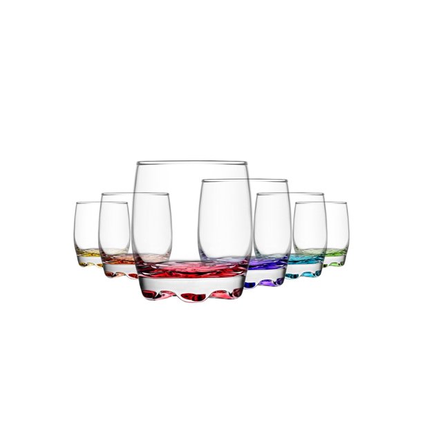 LAV Drinking Glasses Set of 6 Colored Glass Tumblers for Water 9.75