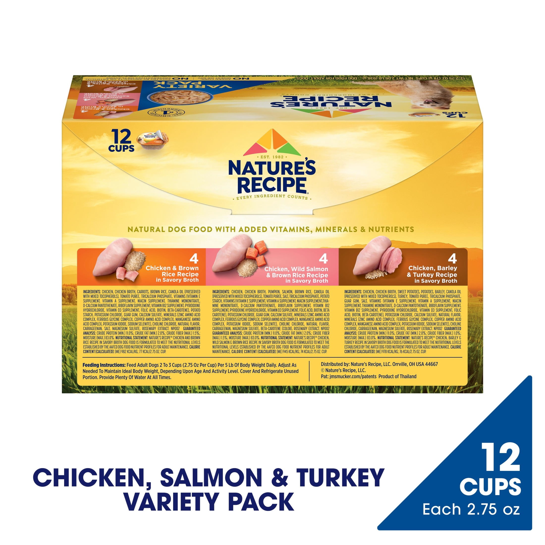 (4 pack) Nature's Recipe Chicken, Salmon & Turkey Wet Dog Food Variety Pack, 2.75 oz Cups (12 Pack)