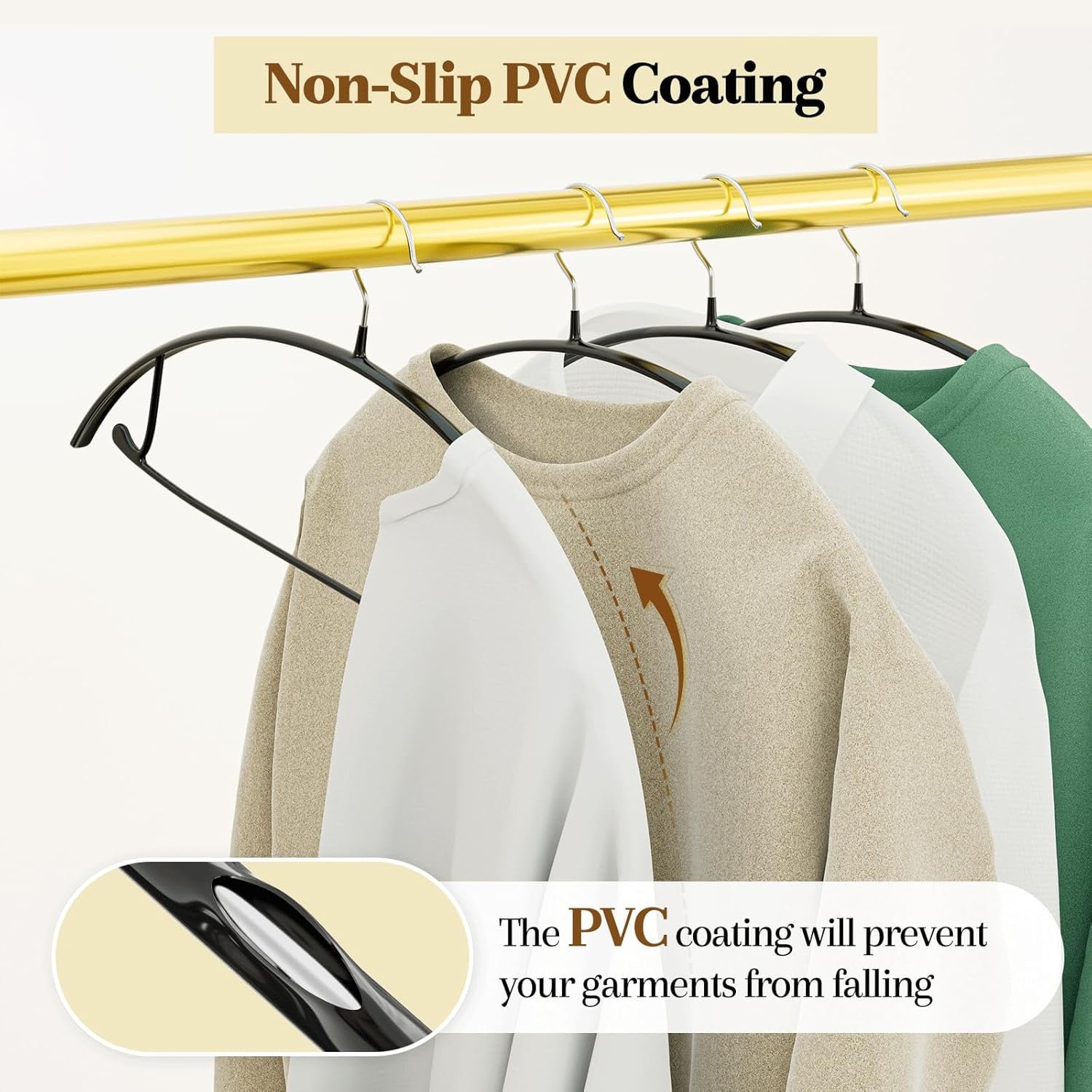 UEAKPIC PVC Coating Clothes Hangers 20 Pack, 16.5 inch Non Slip Metal Sweater Hanger, for Suit, Dress, Jacket, Pant, Shirt