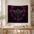 thumbnail image 5 of Silver Skeleton Key Among Magenta Roses and Crescent Moons, Mystical Gothic for Dark Art Lovers, Floral Wall Art, Halloween Gift, Tapestry Wall Hanging for Bedroom and Den, 5 of 7