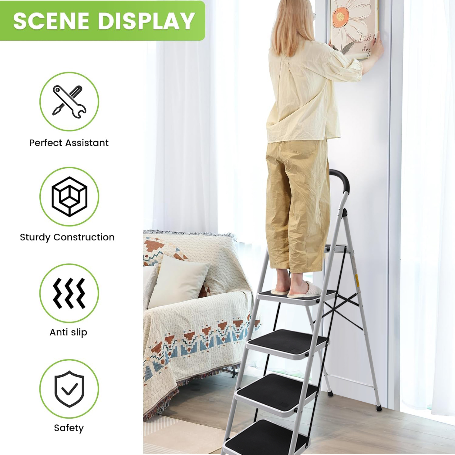 Upgo 5-Step Folding Ladder, White Steel photo 6