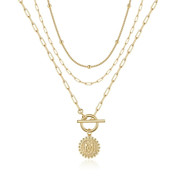 TINGN Layered Gold Initial Necklaces for Women 14K Gold Plated Paperclip Link Necklace Toggle Clasp Layering Initial Necklaces for Women