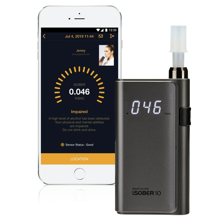 Isober 10 Smartphone Connectable Breathalyzer HSA/FSA Eligible Dot, Nhtsa Compliant Alcohol Tester Black