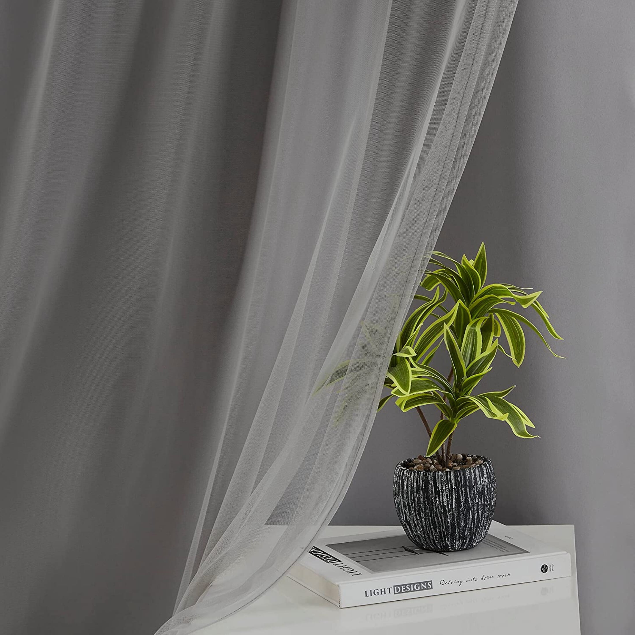 Pinewave Blackout Curtains with Sheer Overlay Mix and Match Double Layer,Grommet Top,37"Wx63"L,Grey,2 Panels