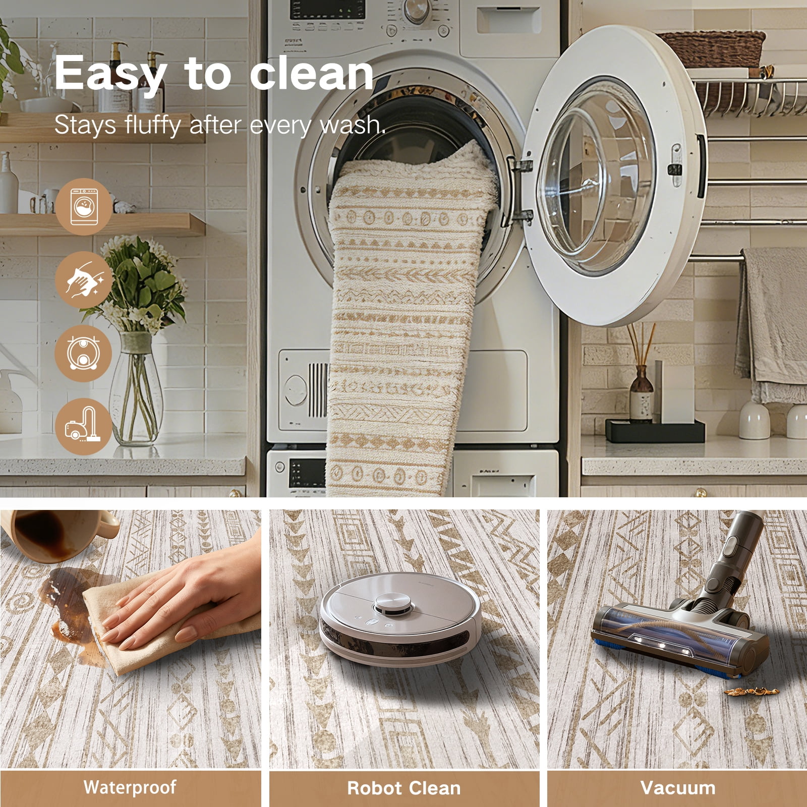 Boho 2'x8' Washable Hallways Rug, 2x8FT Runner Rug with Rubber Backed, Vintage Runners for Laundry Non Slip Carpet Khaki Lightweight Door Mat Indoor Entrance