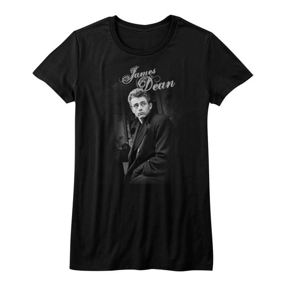 James Dean Leaning Black Junior Women's T-Shirt