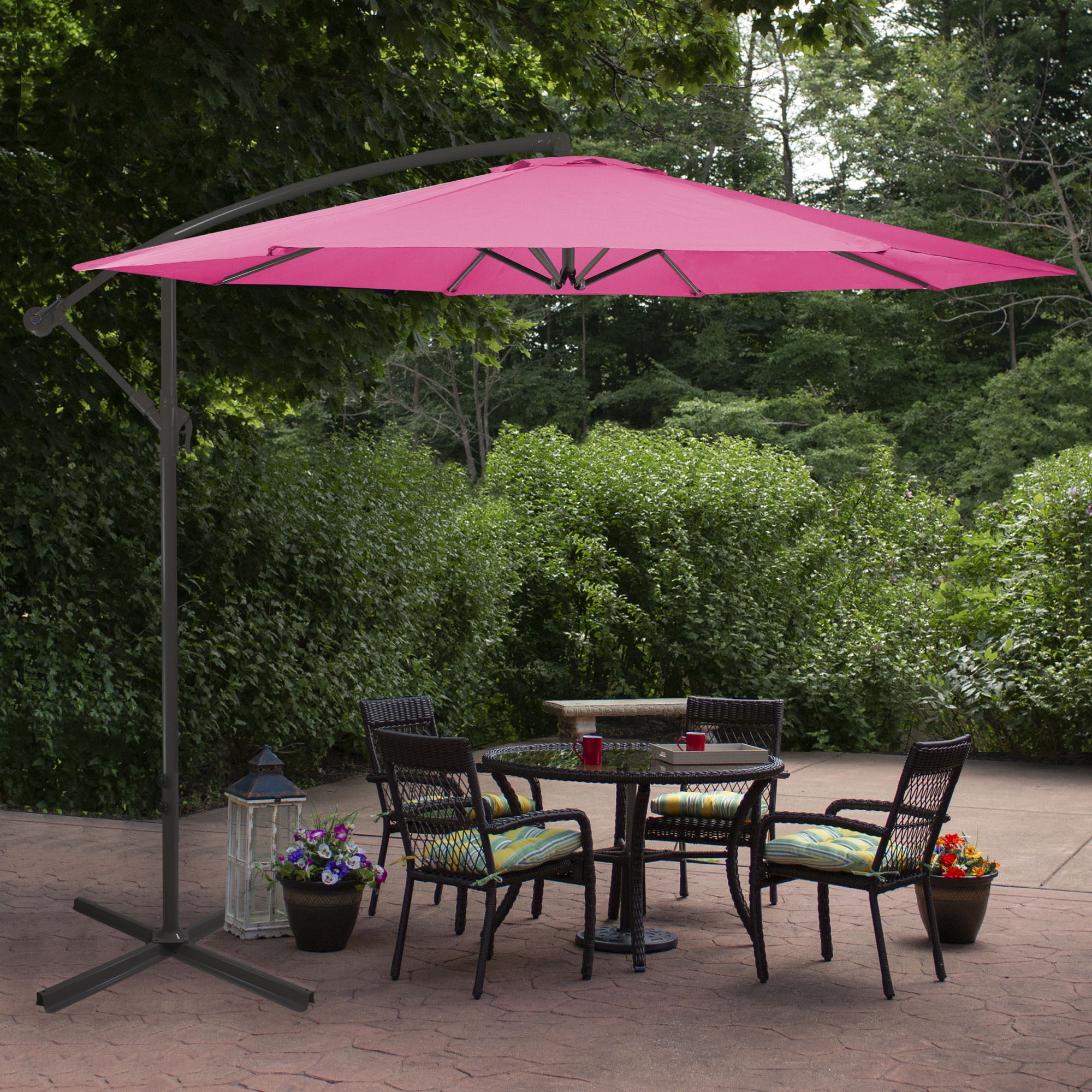 Northlight 10ft Offset Outdoor Patio Umbrella with Hand Crank, Pink
