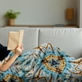 thumbnail image 3 of Tribal Soft Flannel Fleece Throw Blanket, Tribal Trippy Shapes with the Dirt Grungy Paint Reflections Artisan Print, Cozy Plush for Indoor and Outdoor Use, 50" x 60", Blue Yellow, by Ambesonne, 3 of 5