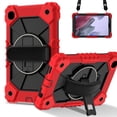 thumbnail image 3 of ELEHOLD Rugged Hybrid Case For Samsung Galaxy Tab S8, with Built-in Kickstand 360° Rotating Handstrap Crossbody Shoulder Strap Shockproof Heavy Duty Case, Red+Black, 3 of 9