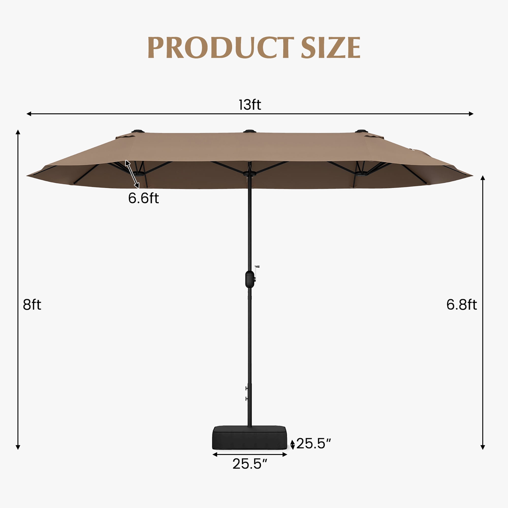 Gymax 13FT Double-sided Patio Umbrella w/ Crank Handle Umbrella Base Safety Lock Tan