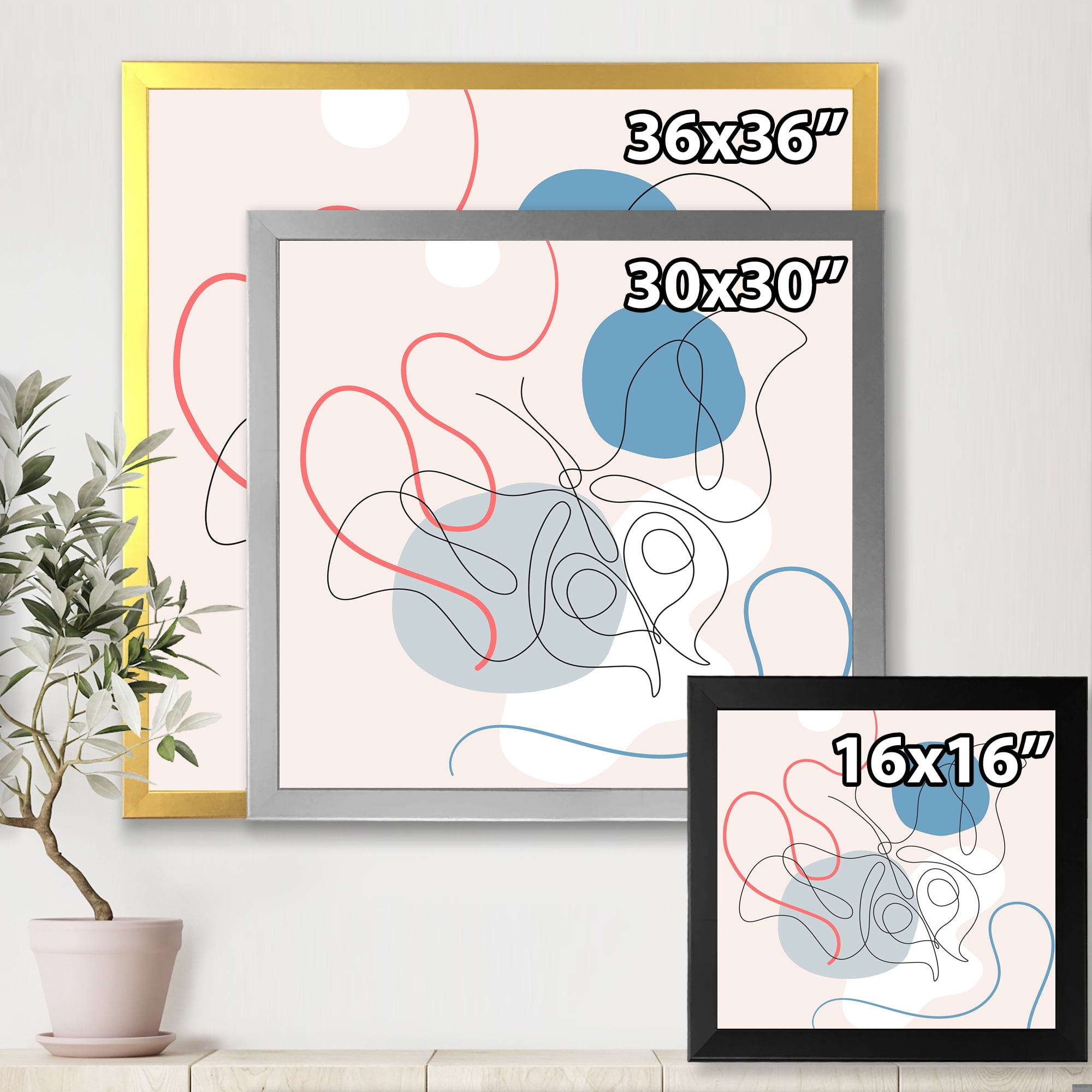 Designart 'Butterfly With One Line Drawing On Cubism Shapes II' Modern Framed Art Print