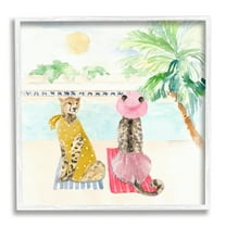 Stupell Pool Side Cheetahs Fun Wildlife Landscape Painting White Framed Art Print Wall Art