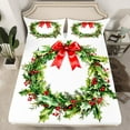 thumbnail image 2 of Manfei Xmas Flower Wreath Full Size Sheets,Merry Christmas Bed Sheets,Red Berry Bowtie Sheet Sets For Kids,Super Cozy Room Decor,4 Pieces, 2 of 7