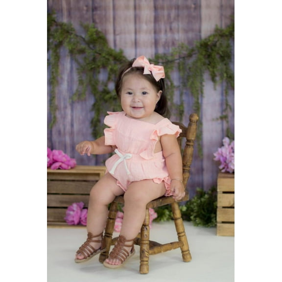 Laurenza's Baby Girls Salmon Pink Summer Cotton Frill Romper 6-9M