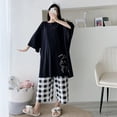 thumbnail image 1 of Plus Size 6XL 150KG Summer Women Pajamas Set O Neck Short Sleeve Tops and Pants Black Sweet Sleepwear Pajamas Suit, 1 of 4