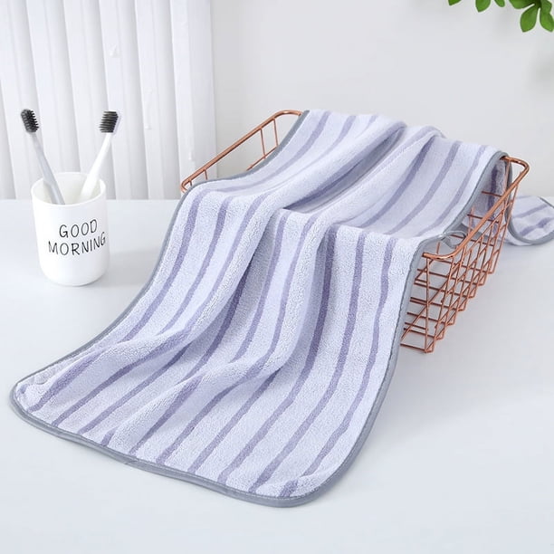 Nvzi Toallas de 3 piezas, 13,78 x 29,53 pulgadas, toalla de rayas verticales de vellón coral, livianas, toallas de secado rápido para su baño (gris violáceo)