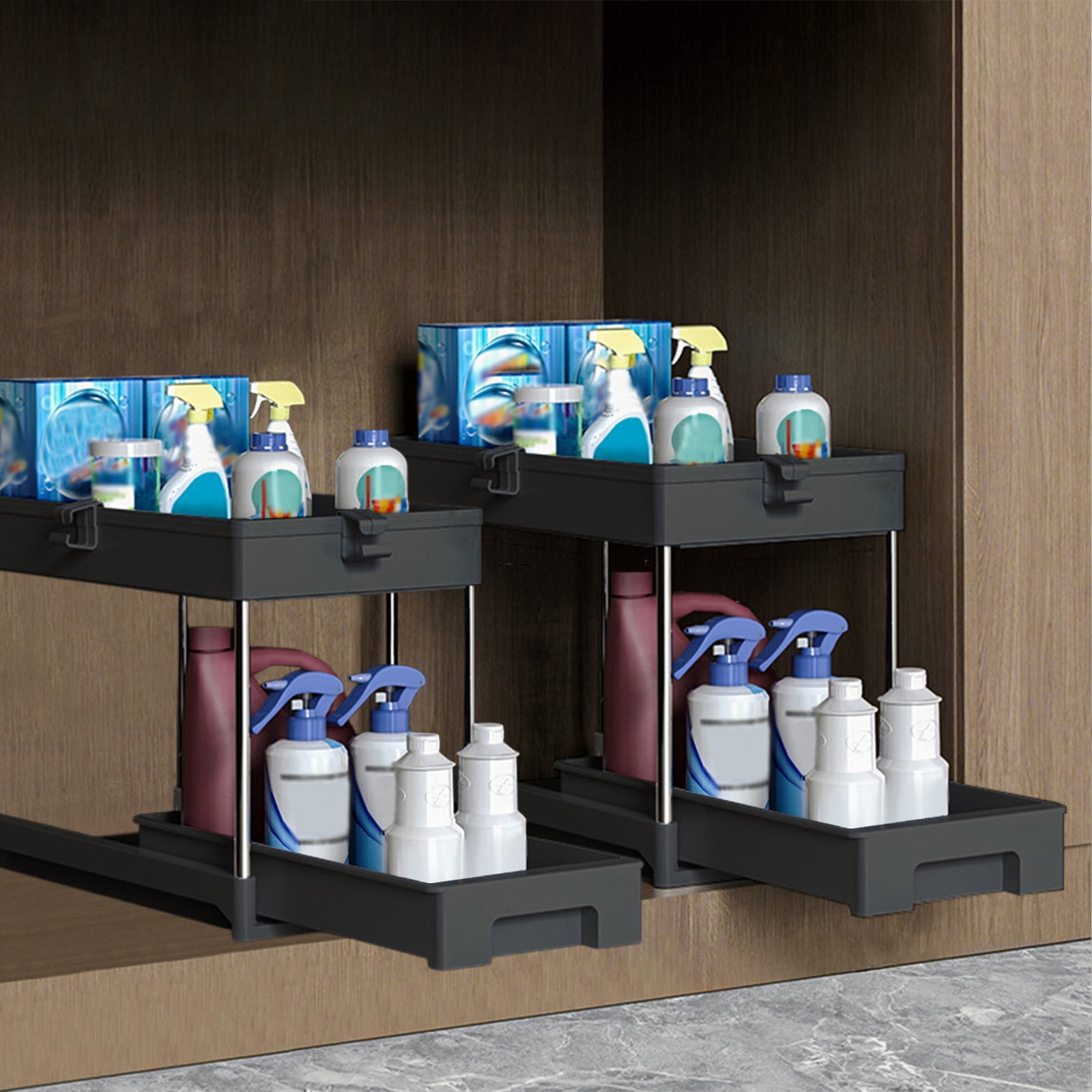 Yika 1 Pack Under Sink Organizer, 2 Tier Bathroom Cabinet Organizer with Sliding Basket, Multi-Purpose Under Sink Organizers and Storage for Bathroom Kitchen
