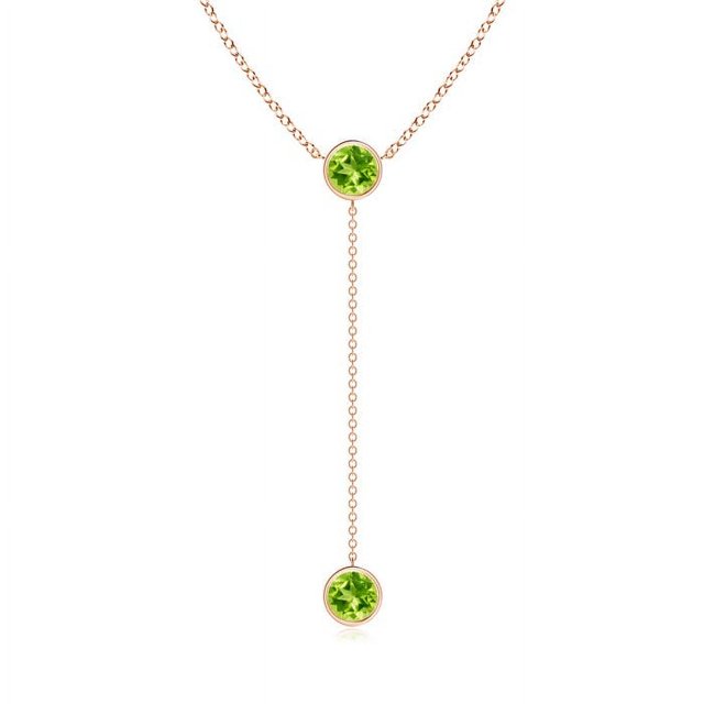 Angara Collier Péridot Naturel - Collier Style Lariat Péridot Rond 1.9 ct en Or Rose 14K pour Femmes