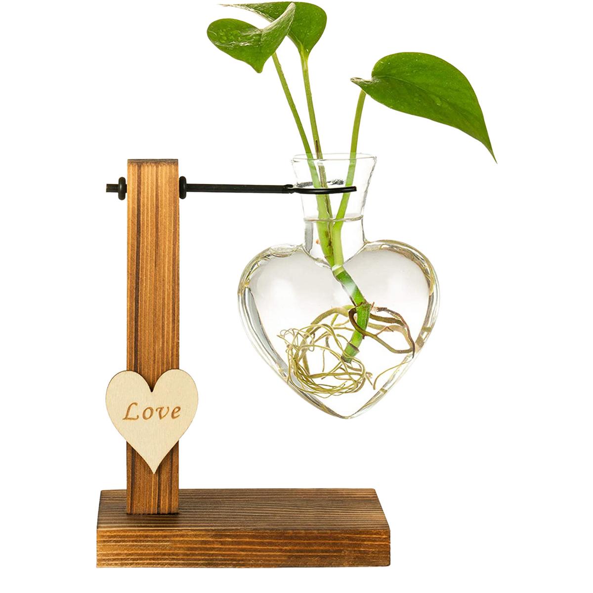 Famure Hydroponic Glass Vase with StandHeart Shape Glass Planter Bulb