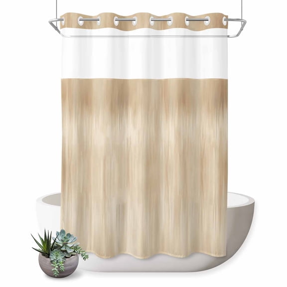 No Hook Shower Curtain, Orange Brown Shower Curtains for Bathroom with See Through Top Window, Modern Abstract Art Ombre Striped Waterproof & Washable Bath Curtain Extra Long 72"x96"