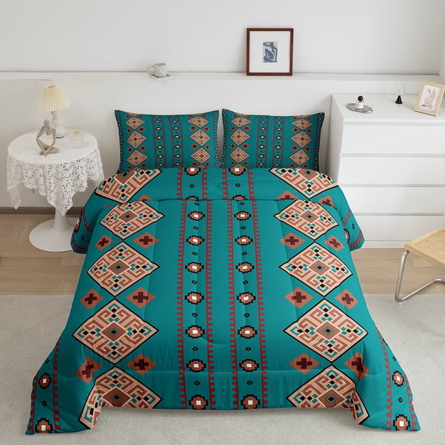 Erosebridal Boho Aztec Bedding Queen Comforter Set, Mandala Bohomian Down Comforter, Geoemtry Room Decor, Reversible 3pcs