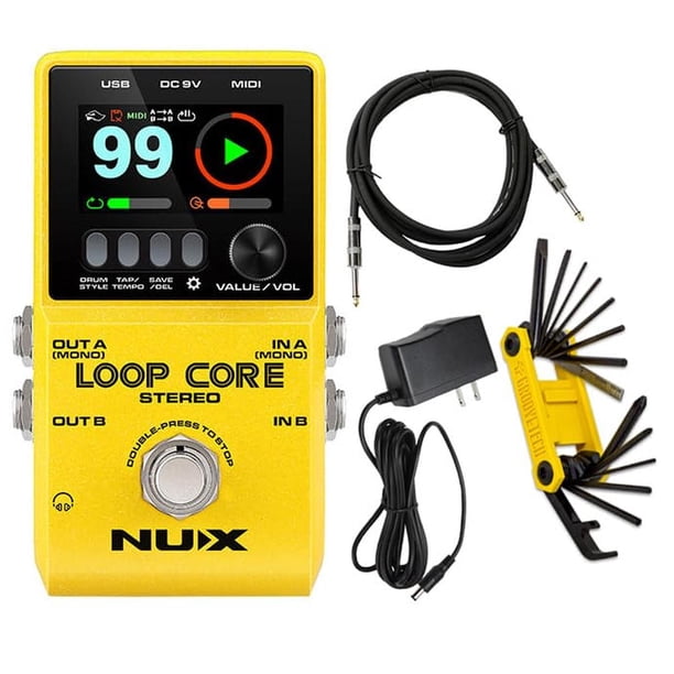 Pedal de Sonido de Guitarra NUX Loop Core Amarillo con Grabación de 6 Horas y Control MIDI