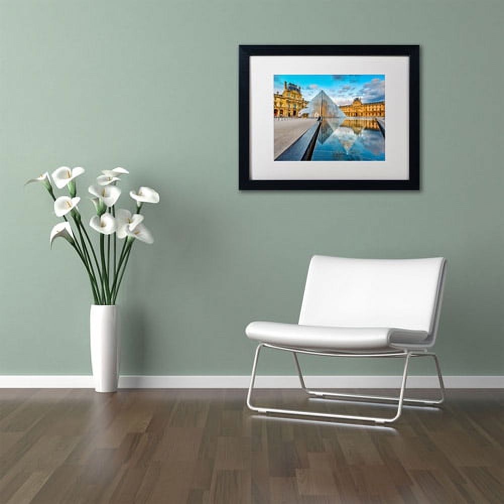 Trademark Fine Art "Symetrie du Louvre" Canvas Art by Mathieu Rivrin, White Matte, Black Frame
