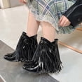 thumbnail image 5 of Mostsola Hidden Wedge Boots for Women Patent Leather Fashion Fringe Cowboy Boots Booties, 5 of 6