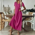 thumbnail image 5 of Evdexr Cotton Shirt Dresses Womens Maxi Linen Shirt Dress Solid Colour Short Sleeve Flowy V Neck Boho Dress Tunic Oversized Flowy Casual Dresses with Pockets Hot Pink L, 5 of 7