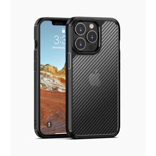 Funda con apariencia de carbono mate compatible con iPhone 14 Pro, textura de fibra de carbono translúcida, antihuellas, antiarañazos, antiamarillo, parte trasera dura y marco de silicona reforzado