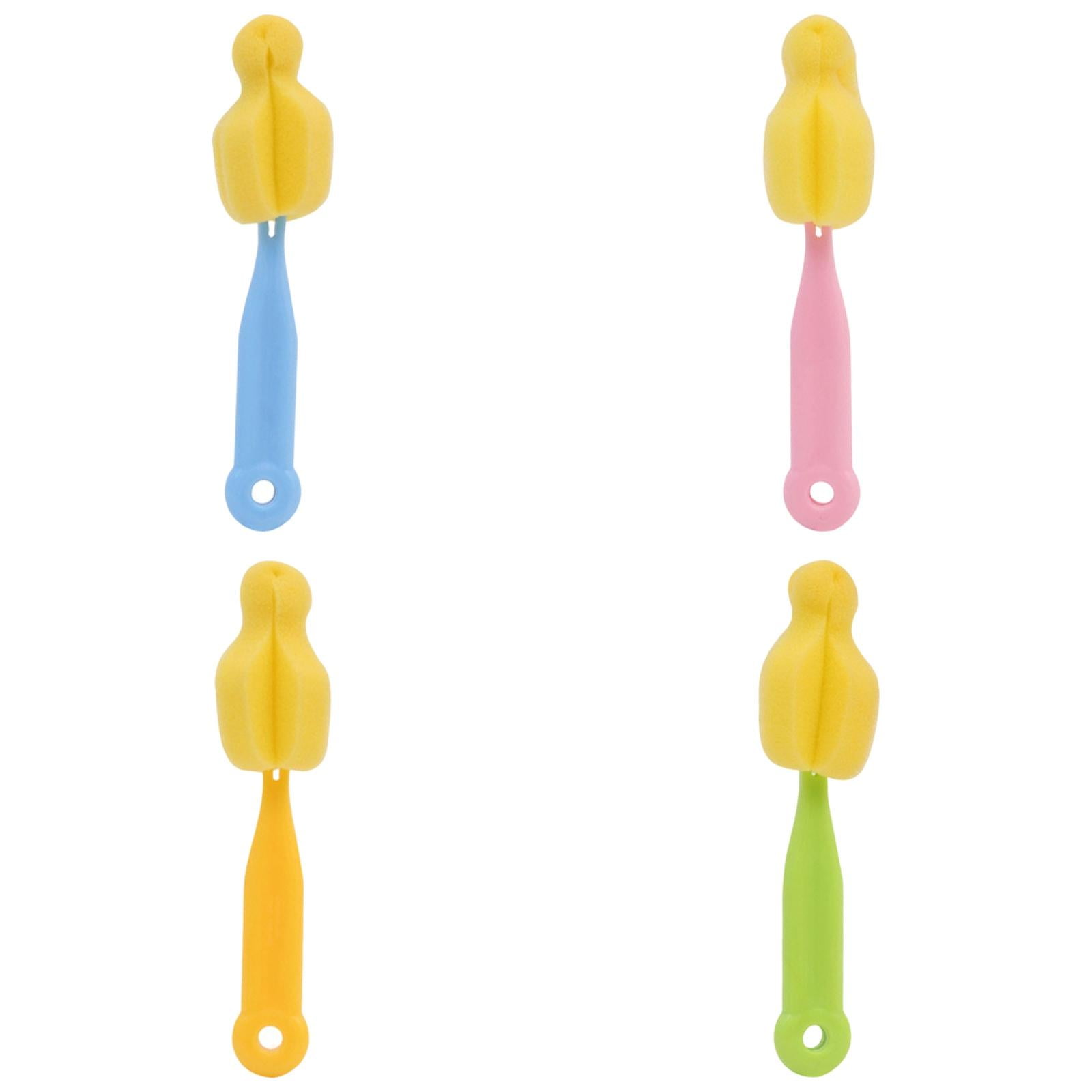 Clearance Under $1.36! 4 Pack Bottle Nipple Cleaning Brushes, Small Sponge Scrubber for Wide Mouth Bottles - PP Handle, Portable (Blue*1+Pink*1+Yellow*1+Green*1, One Size)