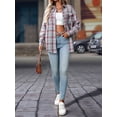 thumbnail image 3 of Women'S Button Down Shirt Plaid Shirt Long Sleeve Lapel Business Casual Tops Work Shirt Red & Blue S, 3 of 8