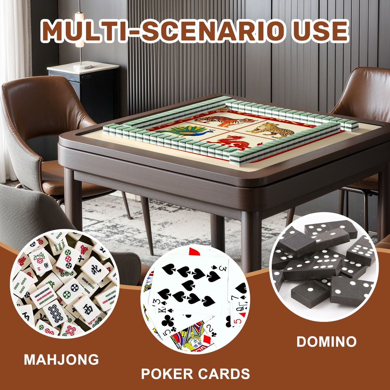 Mahjong Mat 31.5" x 31.5" Vintage Chinese Zodiac Animals Tiger Leopard Peacock Dragon Non-Slip Noise Reduction American Mahjong Tiles Table Cover for Dominoes Poker Card Board Games Gift