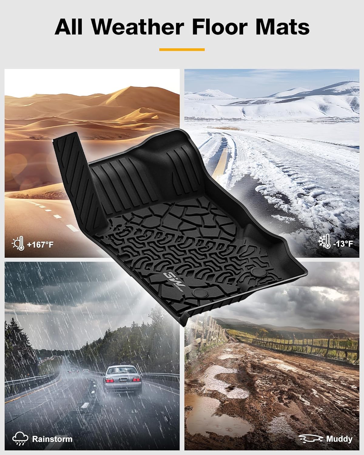 3W Custom Fit Floor Mats, Cargo Liner & Back Seat Mats for Ford Bronco 2021-2025 4 Door - All Weather, Full Set