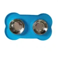 thumbnail image 3 of Alfombrilla de silicona con forma de hueso para mascotas, cuenco doble, resistente a las mordeduras, no deformable, comedero de agua y comida, cuenco de acero inoxidable, 3 of 5