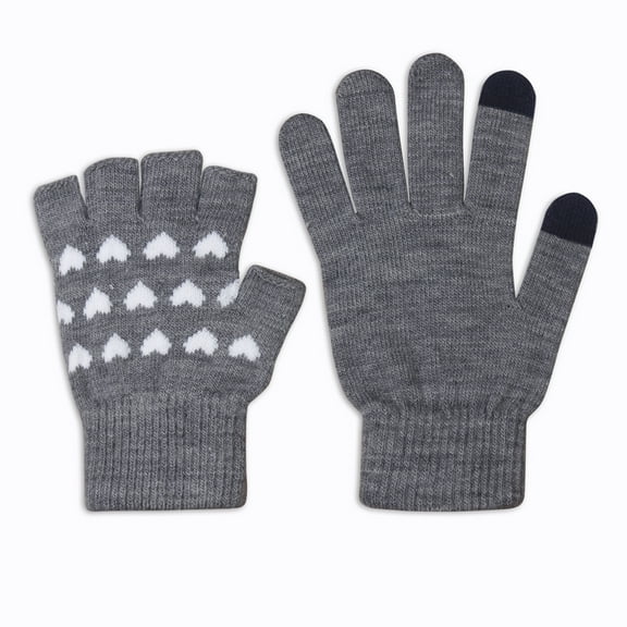 EvridWear Women Girls 3 in 1 Touchscreen Fall Winter Gloves Set (One Size, Heart, Gray)
