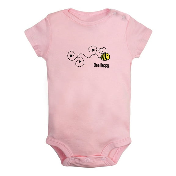 Bee Be Happy Funny Rompers For Babies, Newborn Baby Unisex Bodysuits, Infant Jumpsuits, Toddler 0-12 Months Kids One-Piece Oufits (Pink, 18-24 Months)