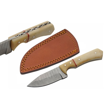 SANZ 6.5 Skinner Hunting Knife Damascus Steel Blade Bone Handle with Leather Sheath Pocket Knife for Camping Hunting & Outdoor uses