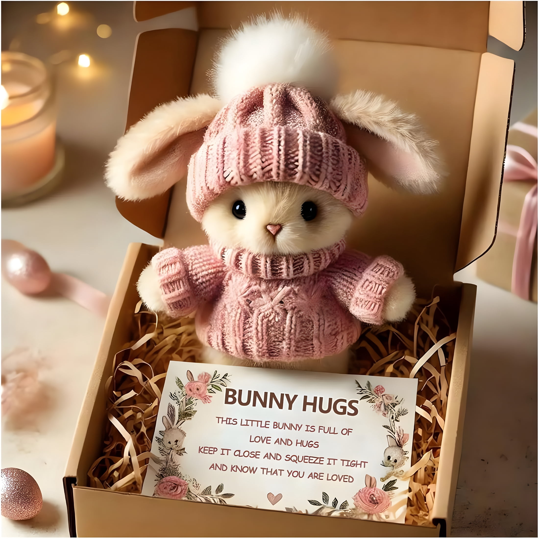 BESTSKY Mini Bunny Hug Cute Easter Gift Plush Bunny in A Box Hugs Positive Bunny Stuffed Animal Rabbit Soft Floppy Easter Ideas Bunnies Basket Stuffers Doll Emotional Support Inspirational Gifts
