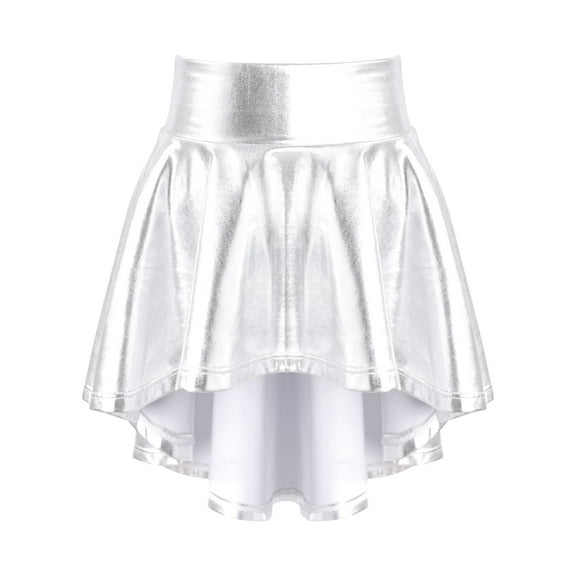 renvena Kids Girls Metallic Irregular High-Low Flared Skater Skirt Athletic Scooter Dance Skirts
