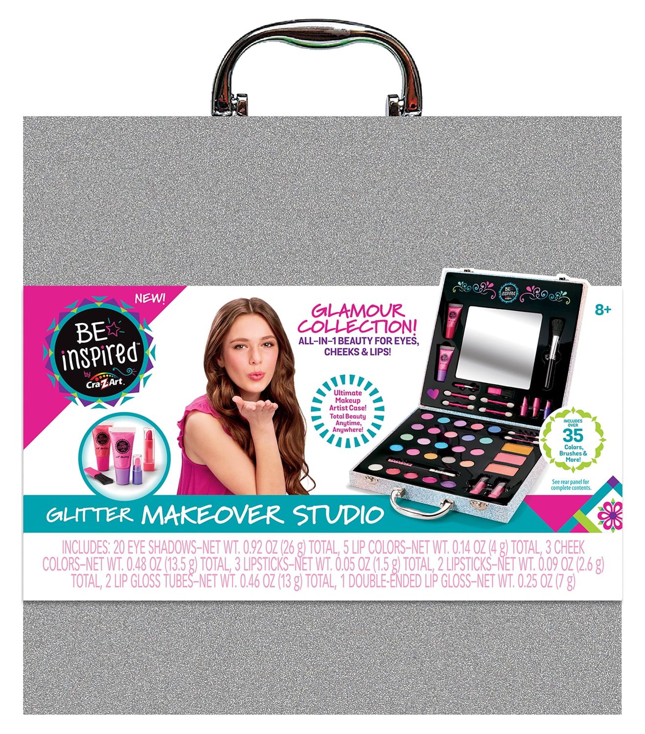 Cra-Z-Art Be Inspired Glitter Makeover Studio with Case, Multicolor Makeup Set, Ages 8+, Fun for Tween/Teens.