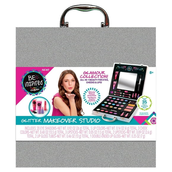 Cra-Z-Art Be Inspired Glitter Makeover Studio Glamour Collection Make Up Case, Makeup Kit for Kids, Ages 8 and up