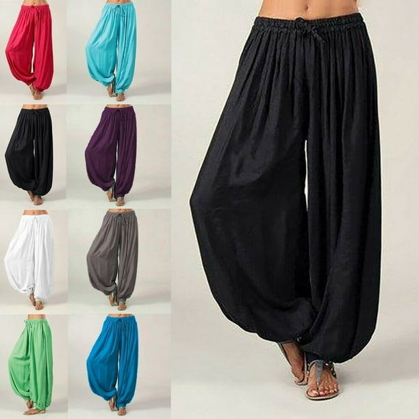 Womens Lady Hippie Aladdin Pants Gypsy Harem Trousers Elastic Baggy Harem  Pants