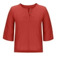 thumbnail image 7 of Hurxie Women's Linen 3/4 Sleeve Blouse V Neck Summer Casual Loose Tops Red M, 7 of 7